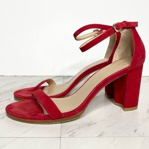 Stuart Weitzman Red Suede Ankle Strap Heeled Sandal 8 1/2 M